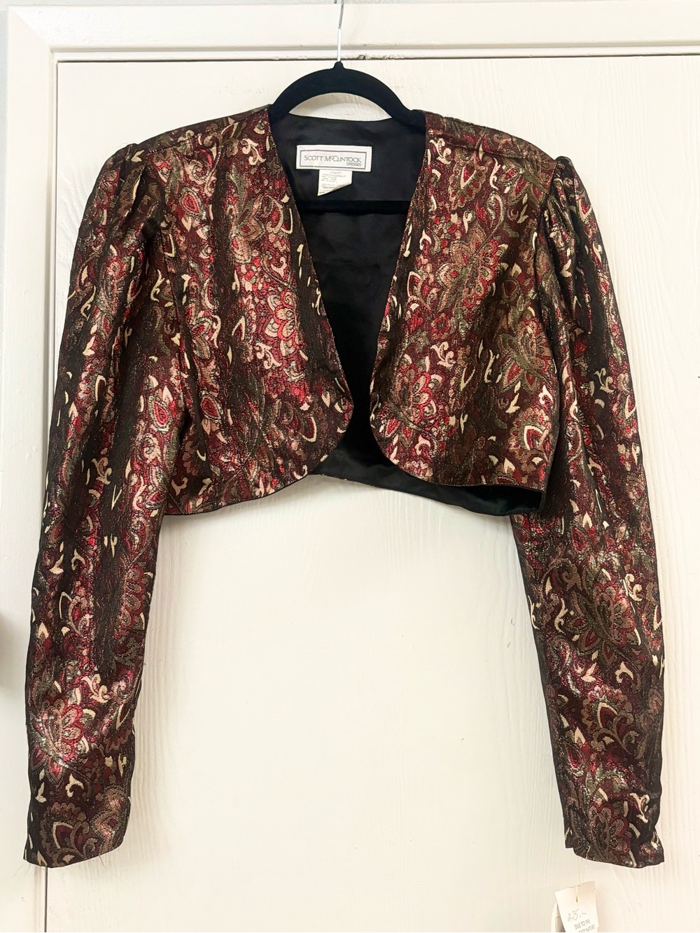 Scott McClintock Metallic Paisley Cropped Blazer in Red and Gold Size 12